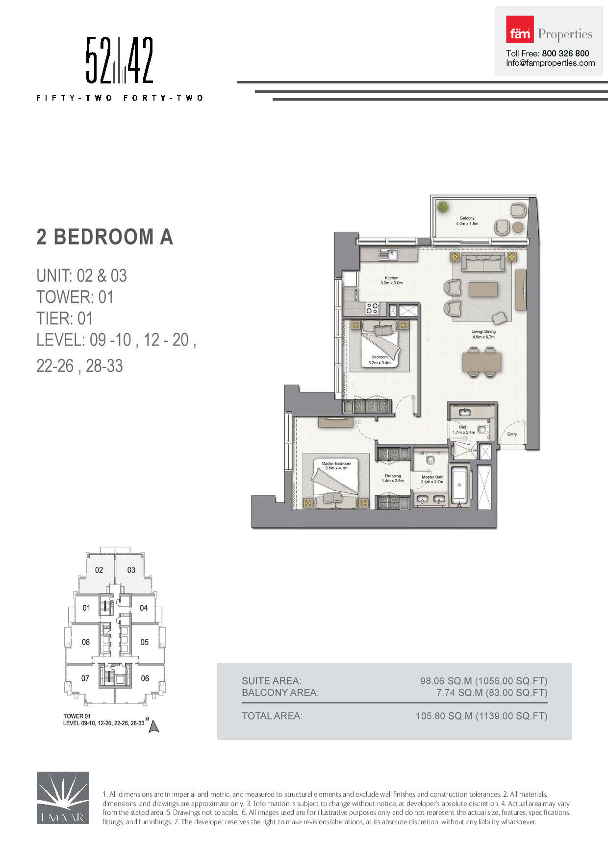 Tower 1 52 2 bed Type A Level 9-10,12-20,22-26,28-33 Unit 2 and 3